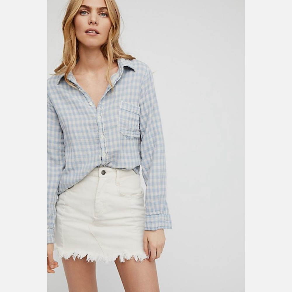 Free People X CP Shades Kayla Gingham Button Down Shirt Pink - Picture 2 of 12